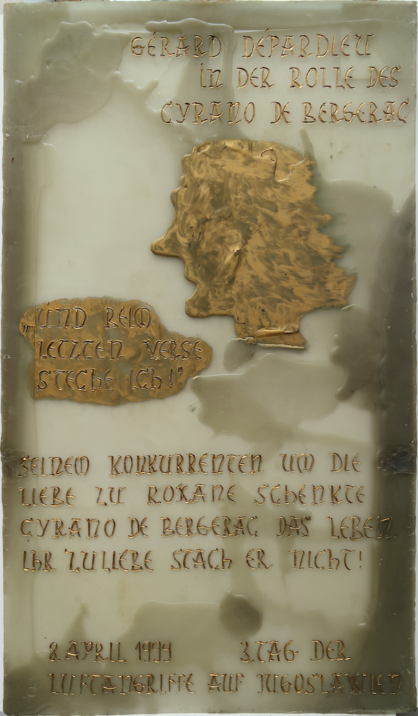 Künstler Gerard Depardieu in der Rolle des Cyrano de Bergerac, Ölfarben auf Wachs auf Plexiglastafel, Schätzwert: 800 €- 1200 €